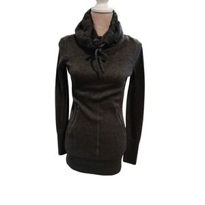 Women XS Charcoal Gray Wool Blend Cowl Neck Thumbhole Sweater Pullover